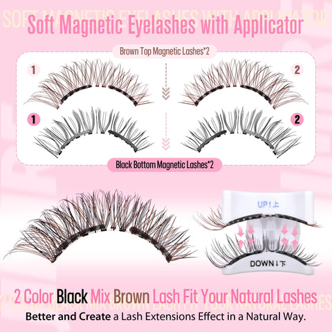 JIMIRE Magnetic Eyelashes Natural Look Soft Magnetic Lashes, Reusable Comfortable Magnetic Eyelashes with Applicator Lash Primer, No Glue No Eyeliner Needed Soft Magnets False Eyelashes Easy to Wear