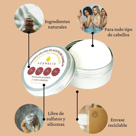 Acemelia Beauty Hair Pack: Natural Hair and Scalp Treatment | Camellia Oil Solid Shampoo and 100% Organic Nourishing Oil | Curly Girl Method | Handcrafted Production
