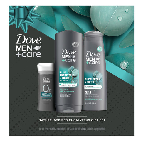 Dove Men+ Care Gift Set - Dove Body Wash, Dove Mens Shampoo & Conditioner 2-in-1, Dove Deodorant, Eucalyptus + Birch Scent (3 Piece Set)