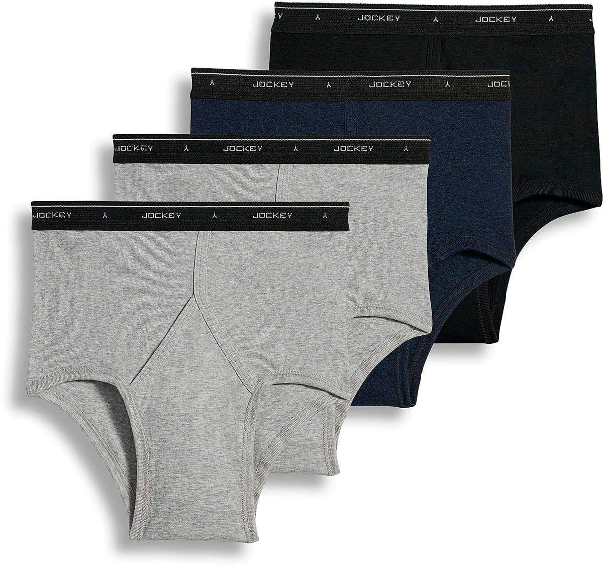 Jockey Men's Cotton Full-Rise Brief 4-Pack Cinder Heather/True Denim Heather/Black Briefs 40