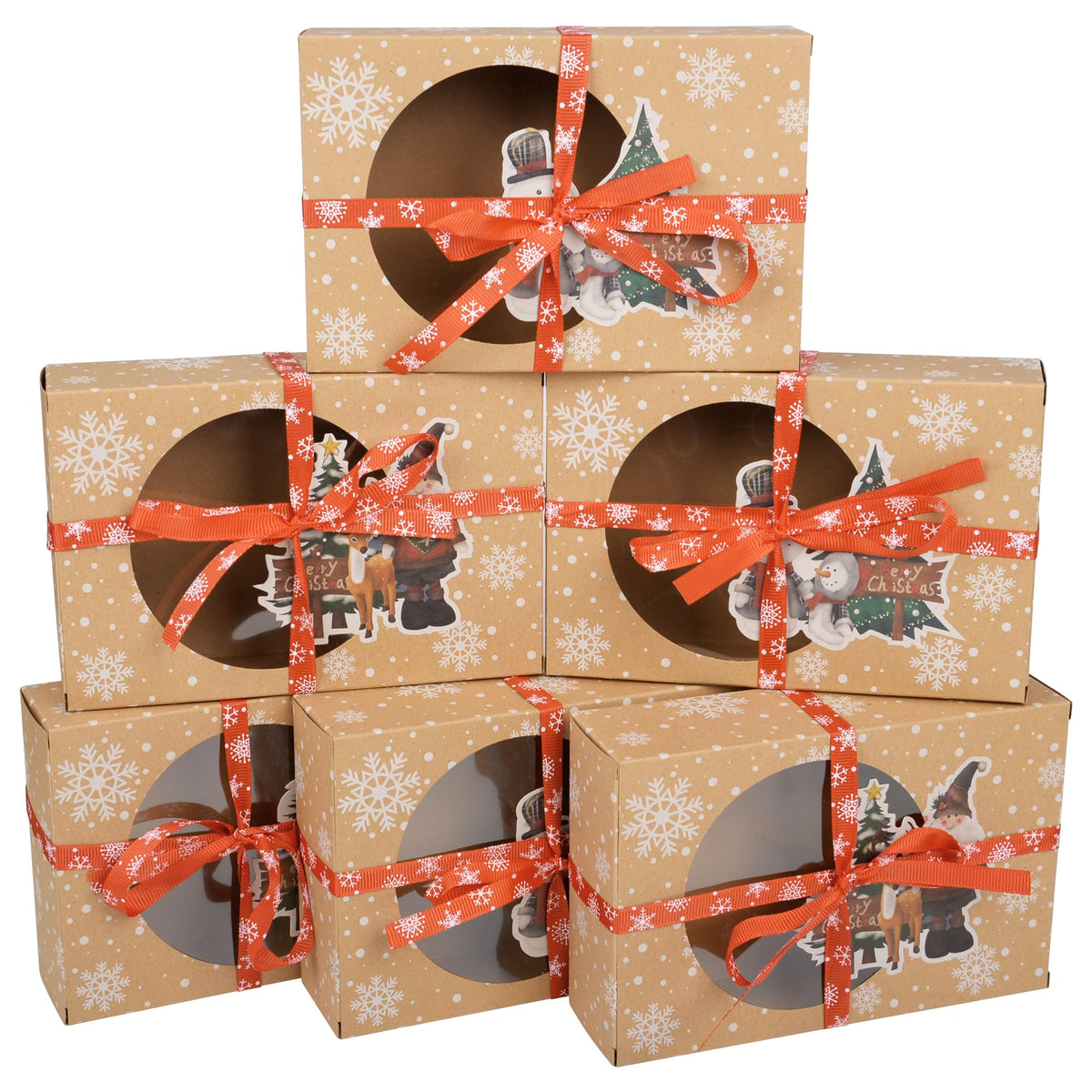 KEYIDO 6 Pack Christmas Boxes for Gifts Cookie Cake Biscuit Sweet Box Empty for Gifts Giving Xmas Cardboard Treat Boxes Filled Christmas Eve Boxes with Window Oilpaper and Ribbons