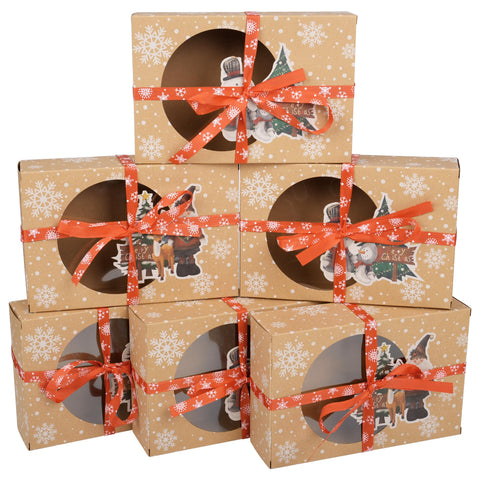KEYIDO 6 Pack Christmas Boxes for Gifts Cookie Cake Biscuit Sweet Box Empty for Gifts Giving Xmas Cardboard Treat Boxes Filled Christmas Eve Boxes with Window Oilpaper and Ribbons