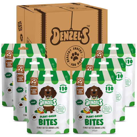 Denzel's Bites - Soft Baked Vegan Dog Treats - Peanut Butter, Banana & Kale Training Treats (6 x 100g)
