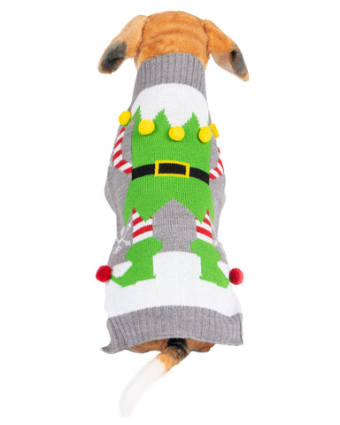 NOROZE Dog Christmas Jumper Warm Winter Clothes Puppy Snowman Elf Soft Coat Xmas Dogs Sweater Outfit (L, Elf Grey)