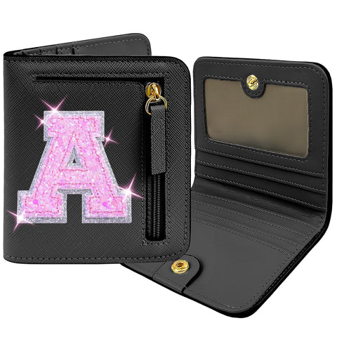 COSHAYSOO Initial Wallet RFID Small Bifold Slim Letter Wallet for Women Teenager Girls Travel Daily Necessities Credit Cards Money Cash Coin Organizer, Black, Compact, A
