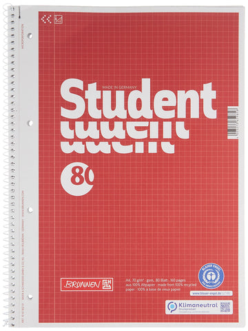 Baier Schneider &College Student Notepad Spiral, 4 Parts, 70 g/M Â² A4 / Squared / 80
