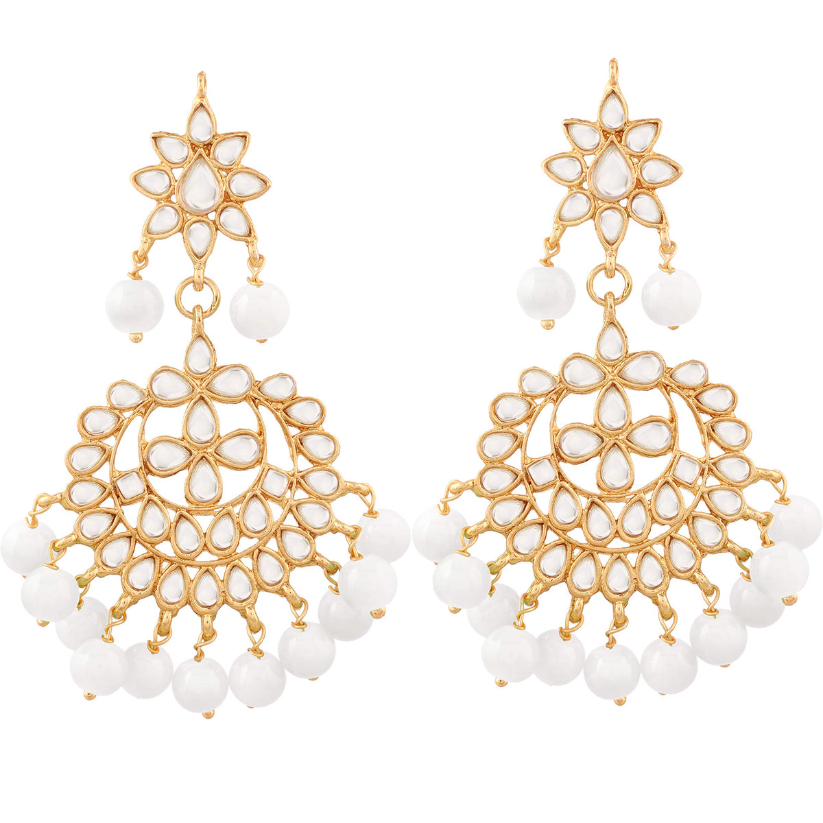 I Jewels Traditional Gold Plated Kundan & Pearl Earrings for Women (E7058W)