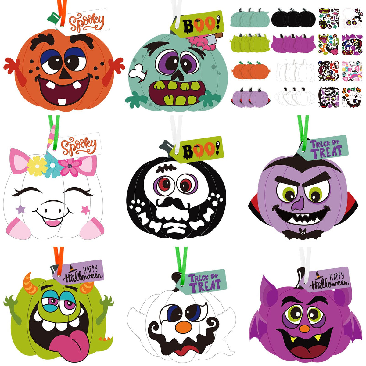 24 Pcs Halloween Crafts for Kids Pumpkin Craft Stickers Ghost Skull Pumpkin Crafts for Kids Halloween Party Crafts DIY Decoration