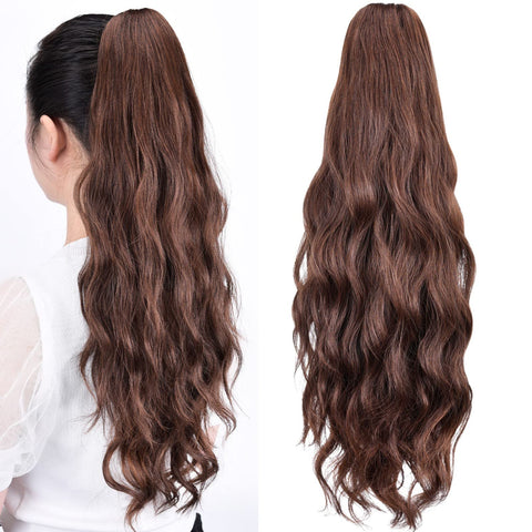 HSPJHTM Brown Ponytail Extensions,22" Claw Clip Ponytails Hair Extension Synthetic Girls Hair Piece for Women Wavy Pony Tails Wig Halloween Fluffy Daily Use