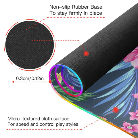 Hibiscus Palms Daisies Flowers Wireless Charging Mouse Pad for Mobile Phone Extra Large Gaming Mousepad with 13 Lighting Modes Keyboard Mat for MacBook PC Laptop Desk Office Home Gaming