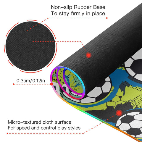 Football Soccer-01 Wireless Charging Mouse Pad for Mobile Phone Extra Large Gaming Mousepad with 13 Lighting Modes Keyboard Mat for MacBook PC Laptop Desk Office Home Gaming