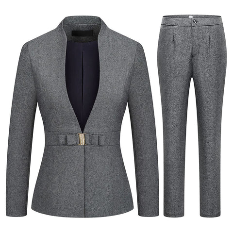 MODFUL Women's Business Pant Suit Set 2 Piece Slim Fit Blazer Jacket One Button Buckle Closure Lady Work Suit for Office (Grey, Medium)