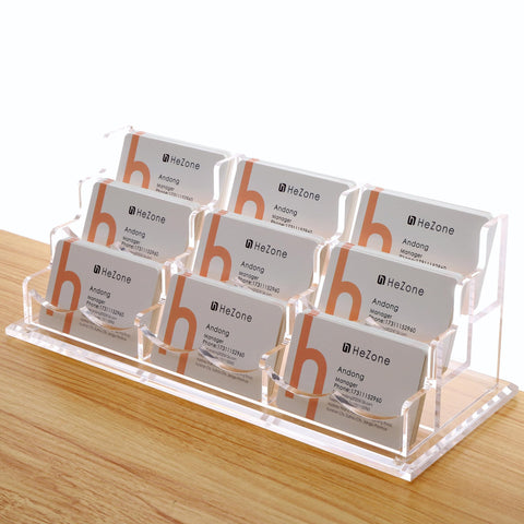 Business Card Holder for Desk, Multiple Cards Display Stand Rack for Women and Men, Clear Acrylic Card Organizer 9 Slot 3 Tiers