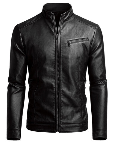 Fairylinks Men's Casual Faux Leather Jacket, Black, X-Large
