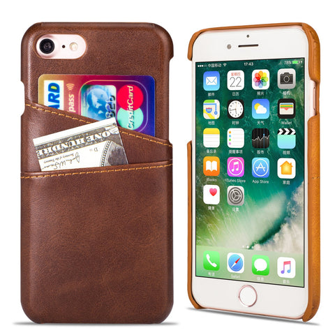 QLTYPRI iPhone SE 2020 Case iPhone 7 Case iPhone 8 Case Wallet Case Ultra Slim Vintage Synthetic Leather Card Case with 2 Card Slots Anti-Scratched Lightweight Protective Cover - Coffee Brown