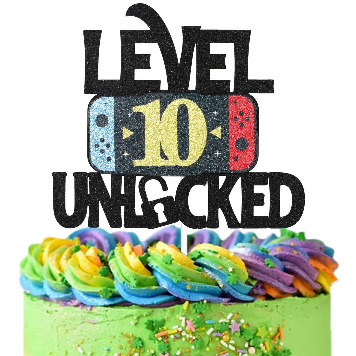 Level 10 Unlocked Game Birthday Cake Topper - Video Game Boy's 10th Birthday Game On Party Cake Supplies - Gaming Level Up Winner Party Decoration