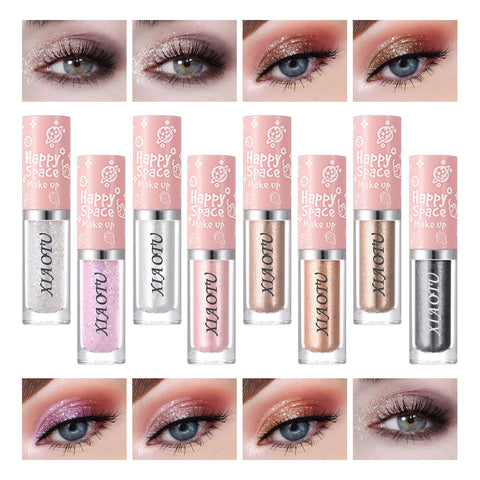XiaoTu 8PCS Glitter Liquid Eyeshadow Set,Highlighting Shimmer Sparkle Eyeshadow Makeup Set,Waterproof Long Lasting Shining Eye Shadow Sticks Eye Glitter Makeup Kits for Women