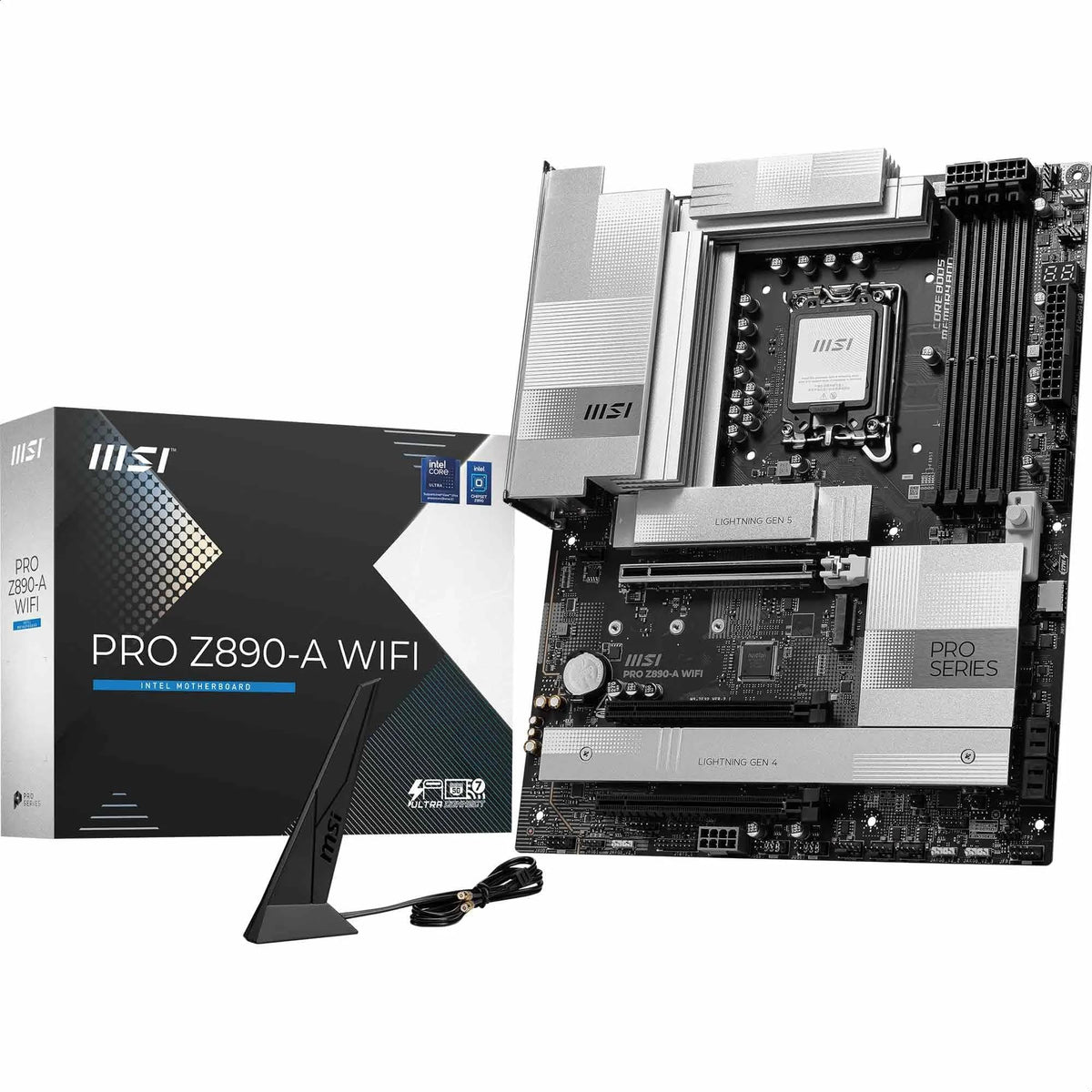 MSI PRO Z890-A WIFI Motherboard, ATX - Supports Intel Core Ultra Processors (Series 2), LGA 1851 - 90A SPS VRM, DDR5 Memory Boost (9066+ MT/s OC), PCIe 5.0 x16 & 4.0 x16, M.2 Gen5, Wi-Fi 7, 5G LAN