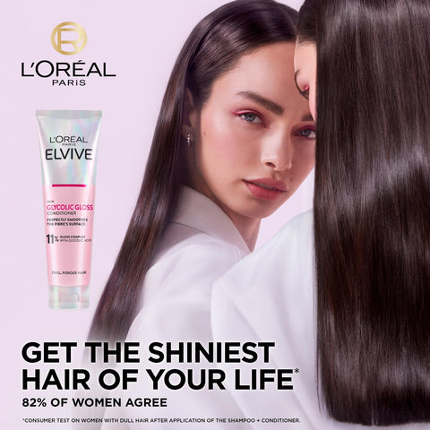 L'Oreal Paris Elvive Glycolic Gloss Conditioner, With Gloss Complex and Glycolic Acid, Fills and Seals Hair Fibres, For Long-lasting, Smooth and Shiny Hair, Ideal for Dull Hair, 150ml