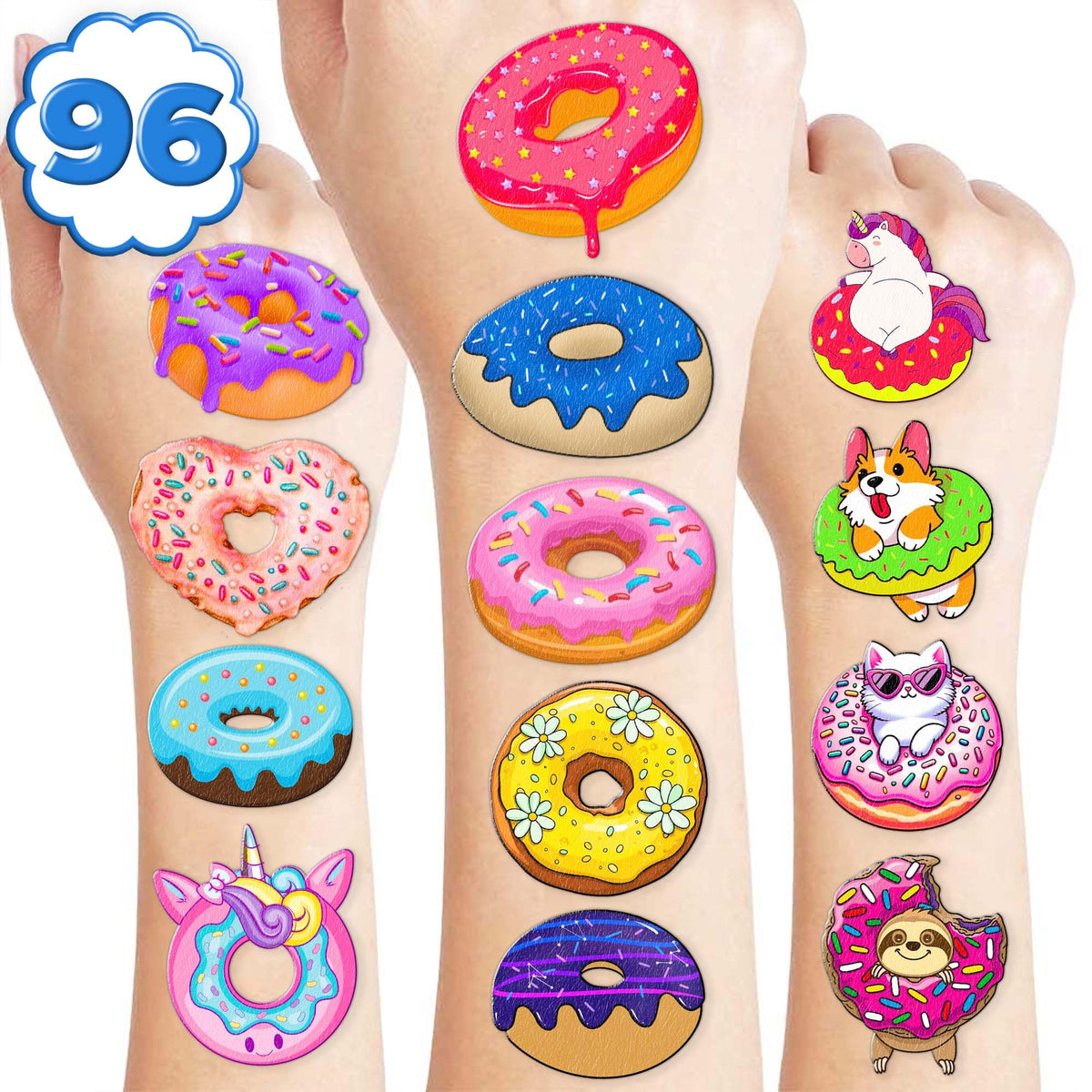 Generic 103 PCS Donut Temporary Tattoos Doughnut Themed Two Sweet 1st Birthday Party Decorations Favors Supplies Donut Grow Up Decor for Kids Boy Girl School Prizes