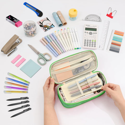 GIFTOXO Preppy Pencil Case for School Supplies, Large Initial Pencil Pouch with Zipper, Cute Pencil Bag for Office Supplies, Aesthetic Pen Case Box for Kids Teen Girls Adults - A(Green)