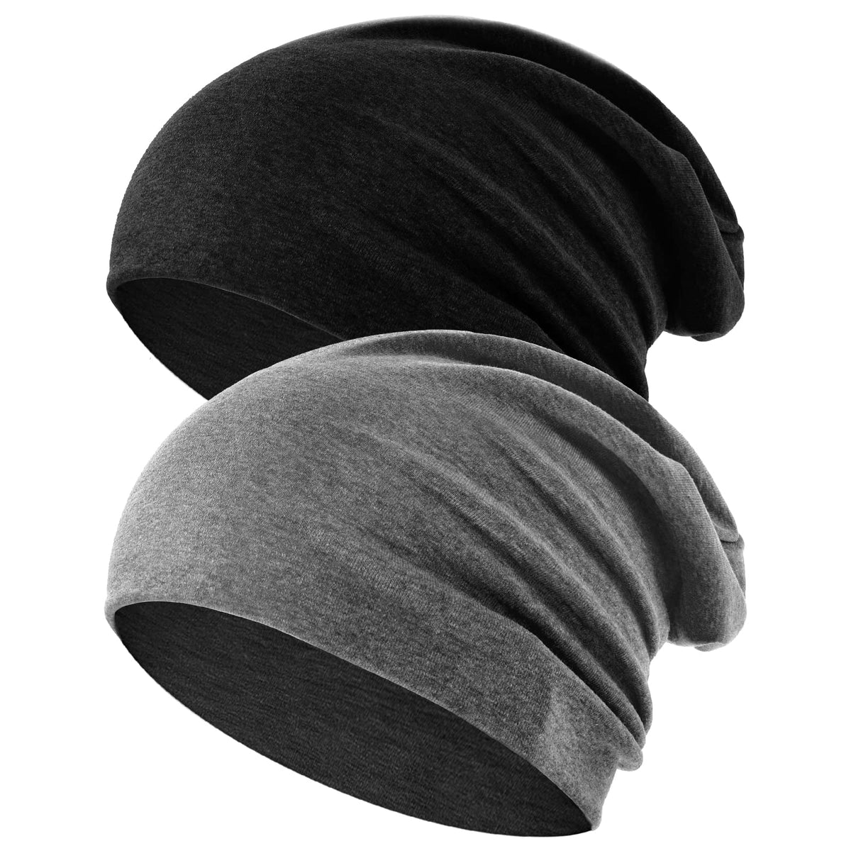 flintronic Winter Beanie Hat, 2 Packs Slouch Cotton Hat for Men and Women, Thermal Headwear Hat with Soft Liner, Elastic Skull Cap for Home, School and Office and Outdoor Activities