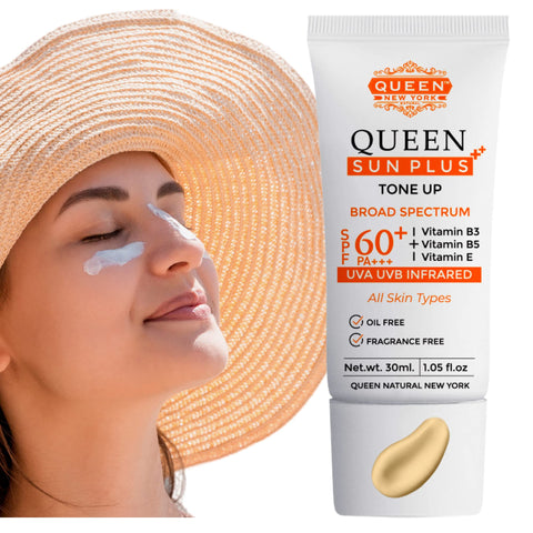 QUEEN SUN PLUS | TONE UP Sunscreen SPF 60 Primer-Anti Aging, Face Moisturizer- Vitamin B3, B5, E- Non-Greasy, Silky Touch, Instant dry-oil free, fragrance free by QUEEN NATURAL NEW YORK (Pack of 1)