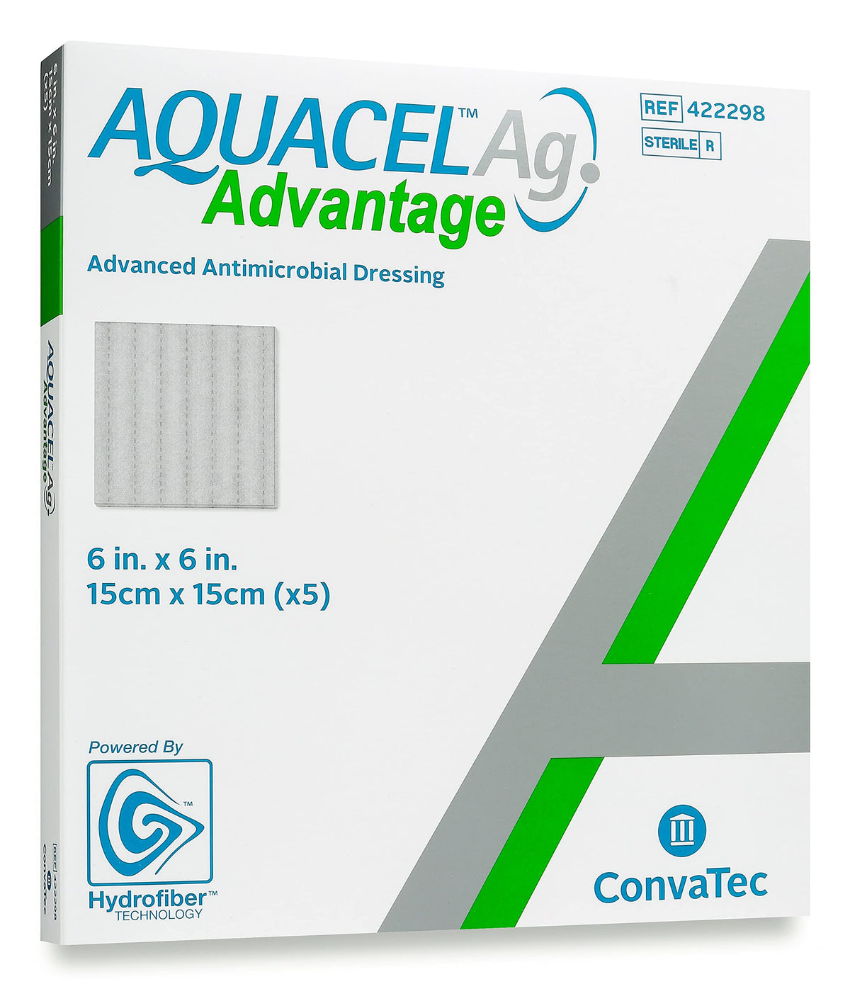 AQUACEL Ag Advantage 6"x6" Enhanced Antimicrobial Hydrofiber Dressing with Ionic Silver, Soft Absorbent Wound Dressing, 422298, Box of 5