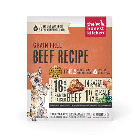 The Honest Kitchen Human Grade Dehydrated Grain Free Dog Food - Complete Meal or Dog Food Topper - Beef 10 lb (makes 40 lbs)