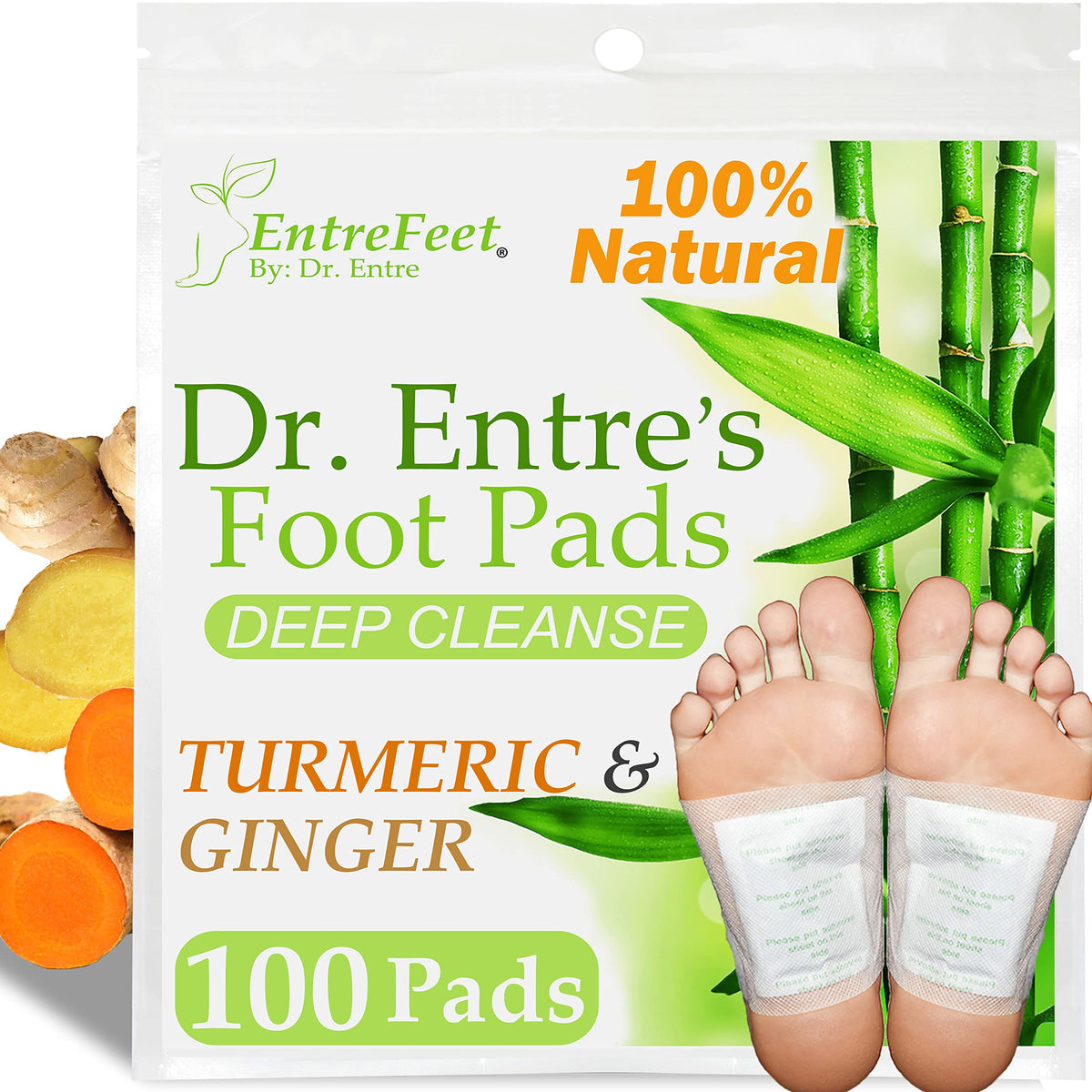 Turmeric & Ginger Detox Foot Patches, 100 Pack: Detox Foot Pads, Deep Cleansing to Remove Toxins & Sleep Better, Foot Detox Patches