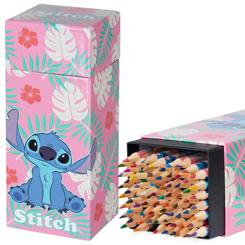 Disney Colouring Pencils for Kids, 72 Pencils Colouring Box Assorted Colours Art Supplies - Kids Gifts (Pink Stitch)