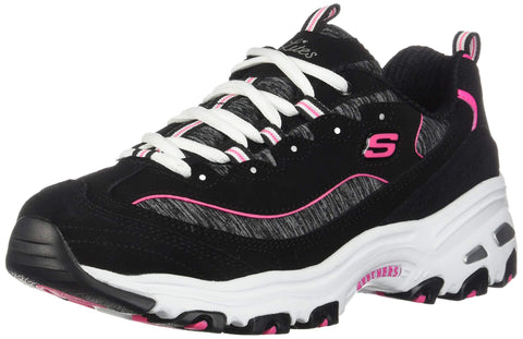 Skechers Women's D'Lites-me Time Sneaker, Black-hot Pink, 5