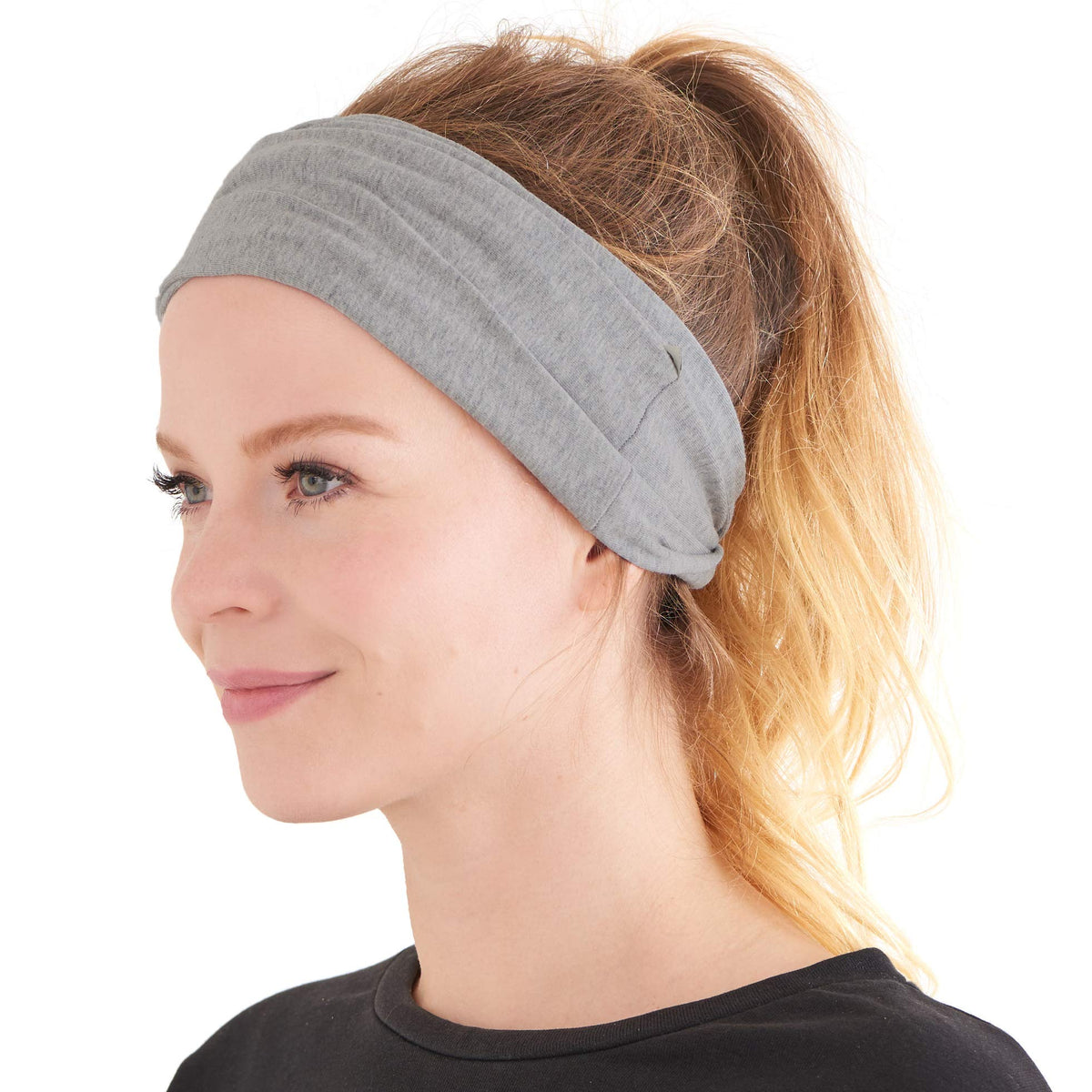 CHARM Mens Japanese Cotton Headband - Natural Headwrap Elastic Hair Band Neck Gaiter Ear Warmer Head Wrap Light Grey
