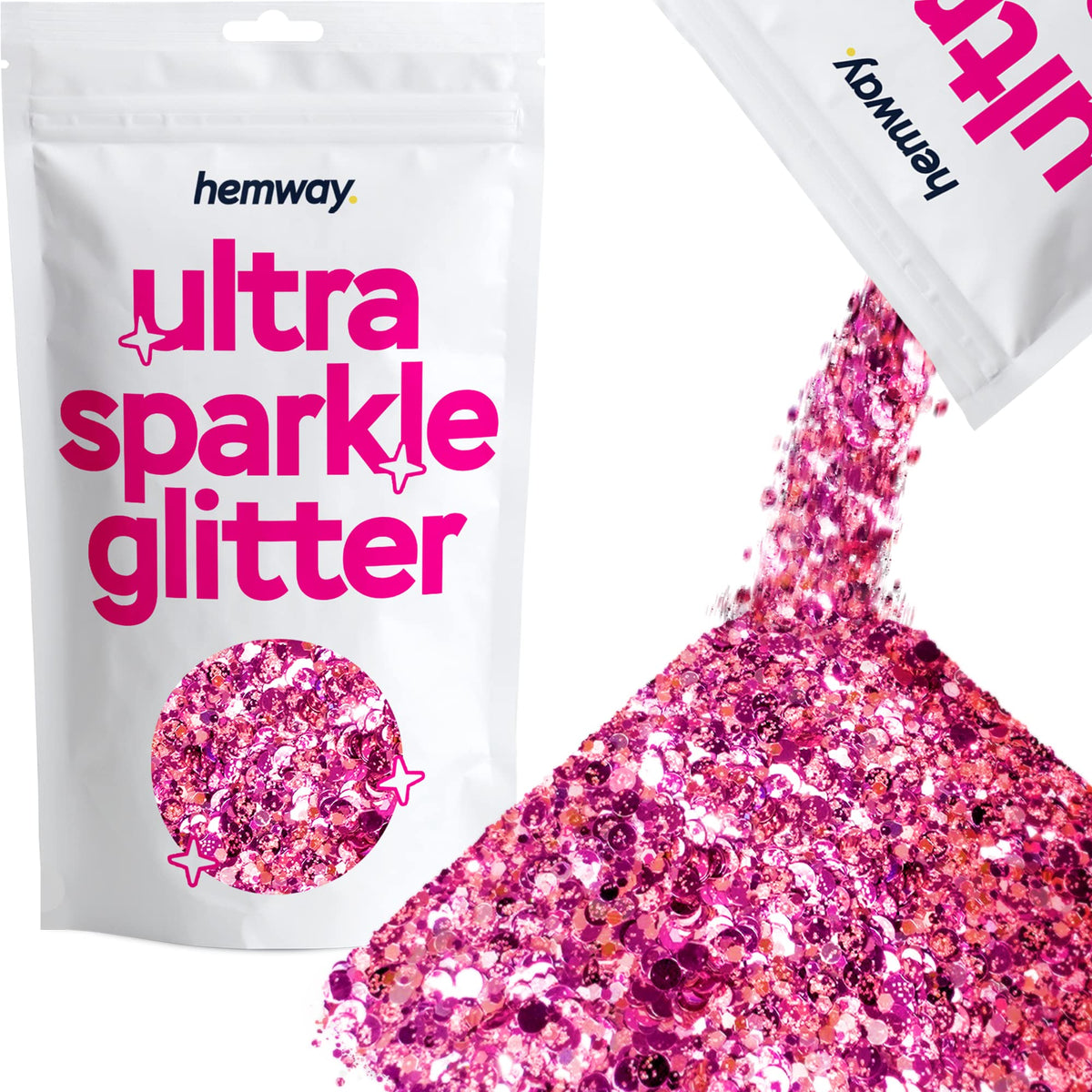 Hemway Fuchsia Pink Rose Gold Mix Glitter Chunky Multi Purpose Dust Powder Arts & Crafts Wine Glass Decoration Weddings Flowers Cosmetic Face Eye Body Nails Skin Hair Festival 100g