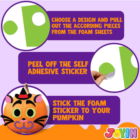 JOYIN 18 Packs Halloween Make a Face Stickers,Pumpkin Decoration Craft Kit,Halloween Foam Stickers in 6 Character Designs for Halloween Party Supplies,Trick and Treat Party Favors