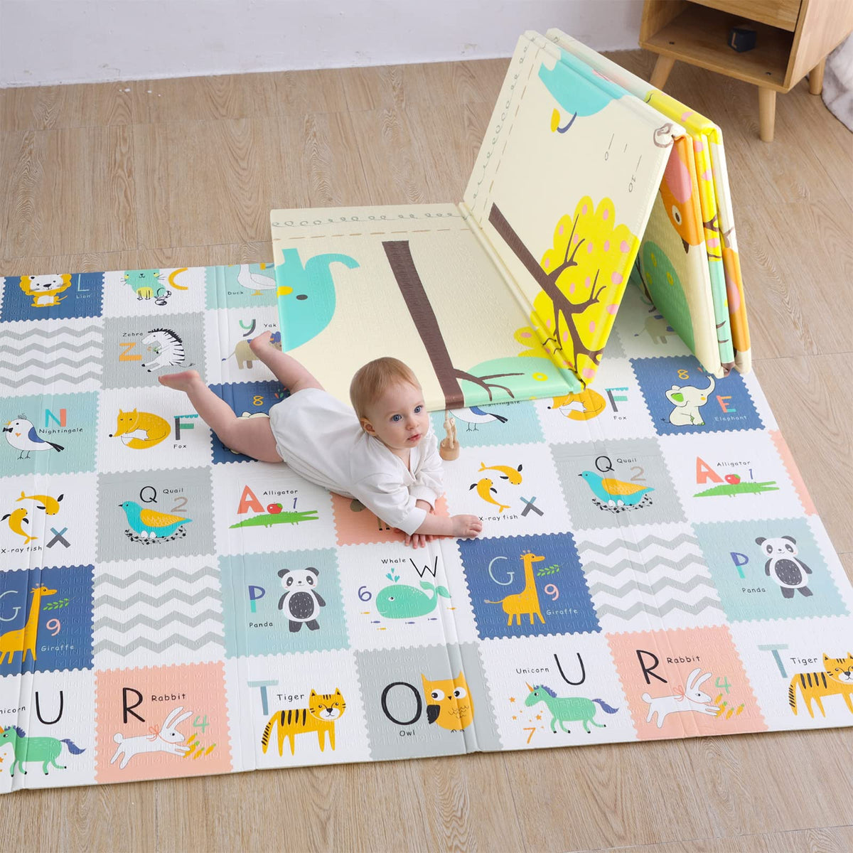 Wondertoys Baby Play Mat Foam Playmat Extra Large Alphabet Baby Mat Reversible Foldable Waterproof Soft Foam Floor Play Baby Crawling Mat with Travel Carry Bag for Baby Toddlers Kids 200x150x1cm