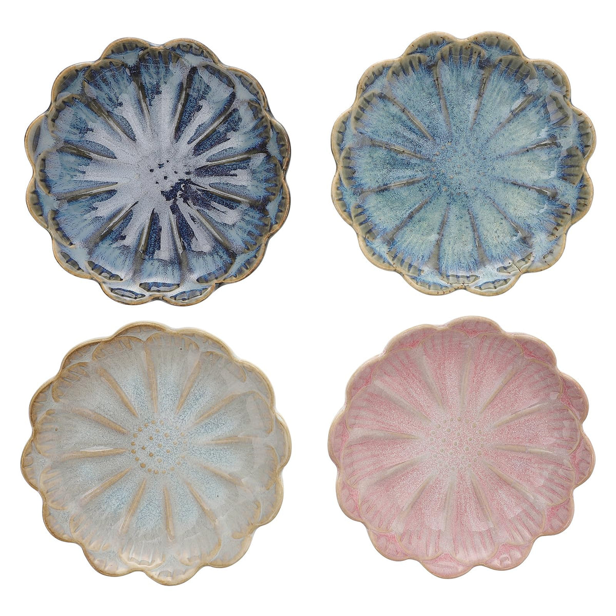 Cabilock Japanese Small Plate Set Ceramic Flower Dinner Plate Appetizer Dessert Sushi Sauce Dishes, 4.3 Inches, Microwave, Oven & Dishwasher Safe Porcelain Small Plates, Set of 4