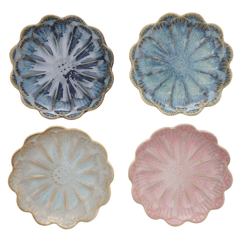 Cabilock Japanese Small Plate Set Ceramic Flower Dinner Plate Appetizer Dessert Sushi Sauce Dishes, 4.3 Inches, Microwave, Oven & Dishwasher Safe Porcelain Small Plates, Set of 4