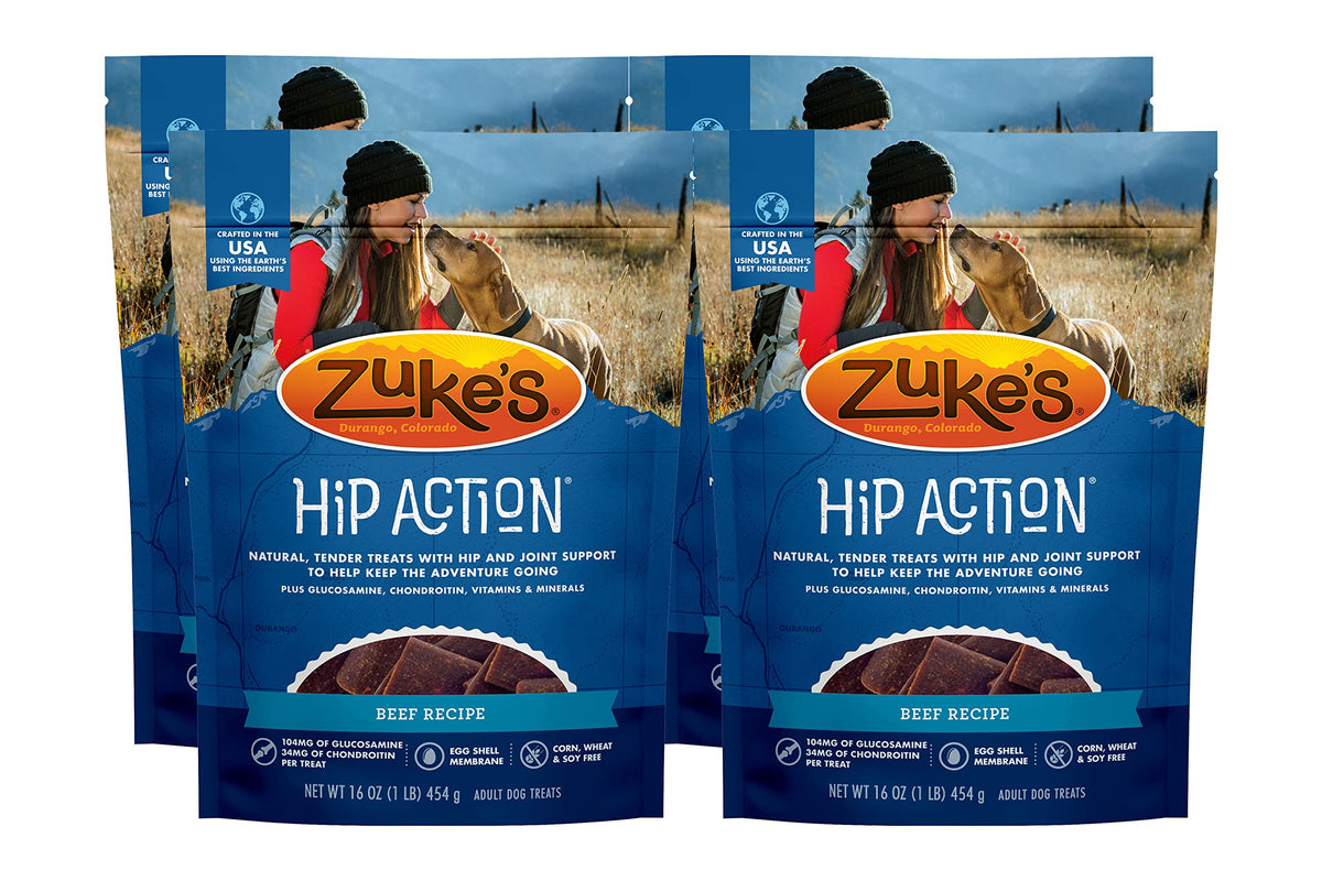 Zukes Hip Action Hip & Joint Natural Dog Treats Crafted in The USA 16 Ounce (Pack of 4)