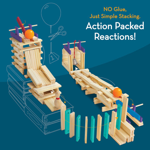 MindWare KEVA Contraptions Reactions Planks Building Toy - 178 KEVA Building Planks (191 Piece Set) - Free-Form Wood Building Set for Kids to Create Their Own Ball Maze - Ages 7 & Up