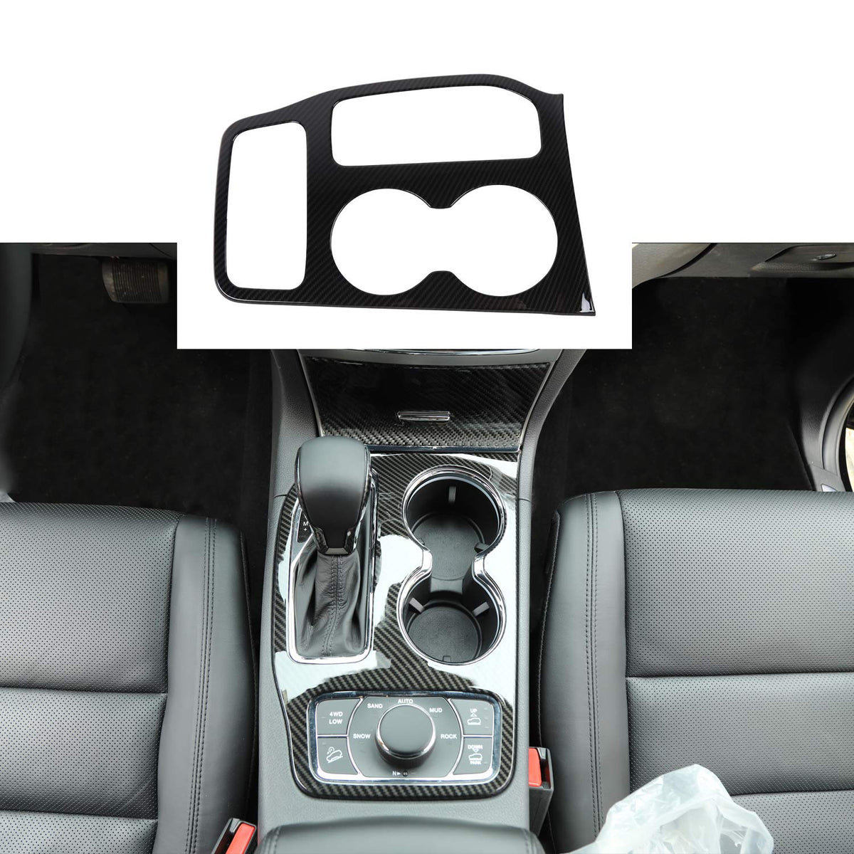 JeCar Gear Shift Panel Cover Interior Trim Kit for 2016-2020 Jeep Grand Cherokee, Carbon Fiber Texture