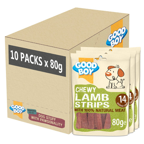 Good Boy - Lamb Strip Dog Treats - Natural Lamb, Chicken and Duck - Wheat and Cereal Free Recipe - Box of 10 x 80 g