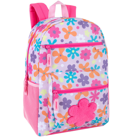Trail maker 17Ã¢â‚¬Â Kids Character School Backpacks Plush for Girls with Side Pockets, Padded Straps (Plush Floral Frenzy)