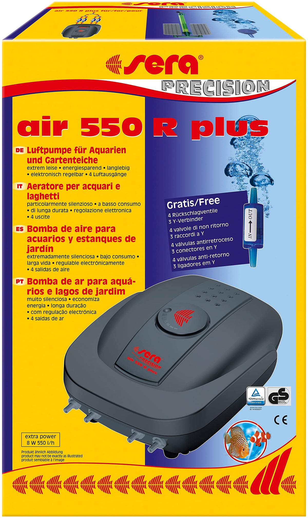 Sera Air Plus - Extremely Quiet, Particularly Energy-Saving and Powerful Air Pumps - Can be Controlled Electronically in Many Cases and up to 4 Air Outputs