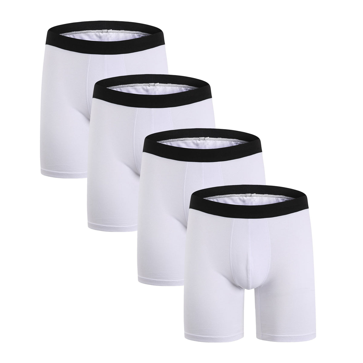 ZLYC Men Long Leg Cotton Boxer Shorts Underwear, 4 Pack White,XL