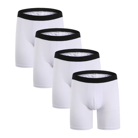 ZLYC Men Long Leg Cotton Boxer Shorts Underwear, 4 Pack White,XL