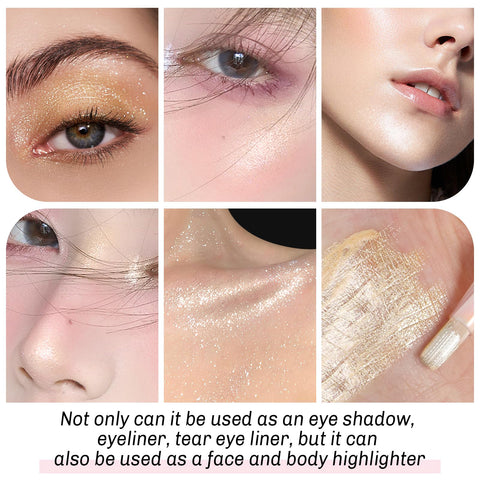 Boobeen Liquid Highlighter Stick, Shimmer Long Lasting Glitter Eyeshadow Pencil, Eye Brightener Makeup for Women, Waterproof Illuminator for Glowing Face Body, Pearl Highlight