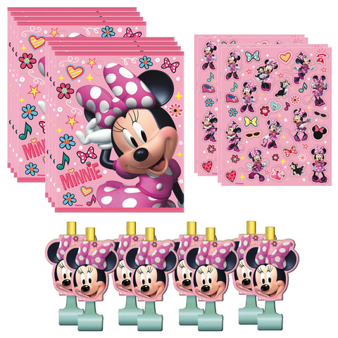 Unique Minnie Mouse Party Favor Bundle | Stickers, Blowouts, Loot Bags | Kids Birthday Party, Baby Shower Decor, Decoration Supplies