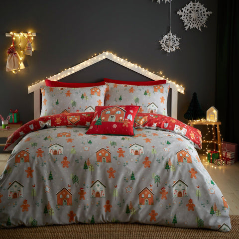 Bedlam - Christmas Gingerbread House Duvet Cover - Single Bedding Size (140 x 200cm) - Reversible (2 Colours) - 1x Pillowcase - Gingerbread Man Duvet Cover - Christmas Bedding - Christmas Decorations