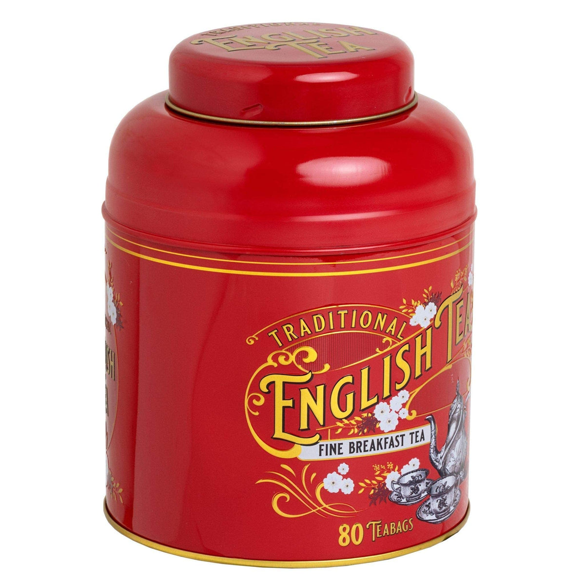 New English Teas, Vintage Victorian Caddy in red with 80 Teabags, English Breakfast Tea